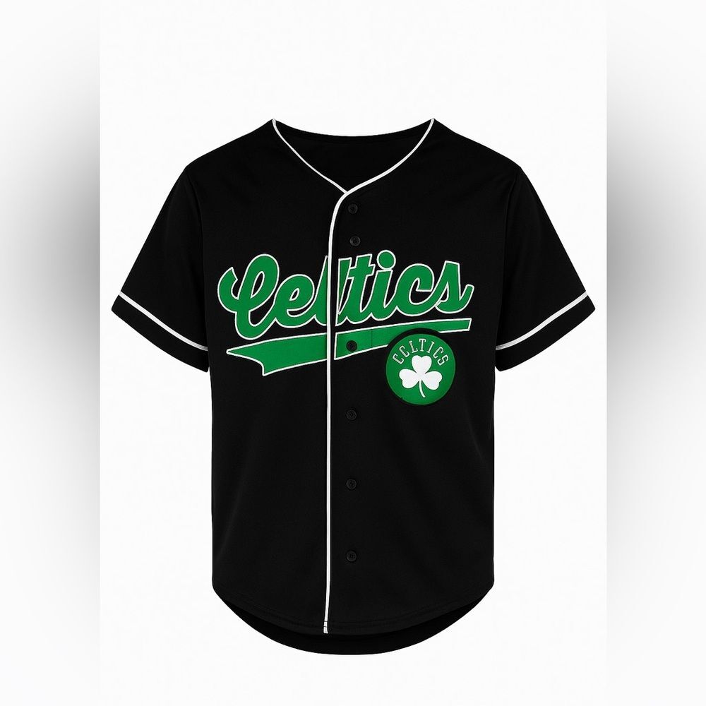NBA BOSTON CELTICS black/green button down basketball jersey size 8